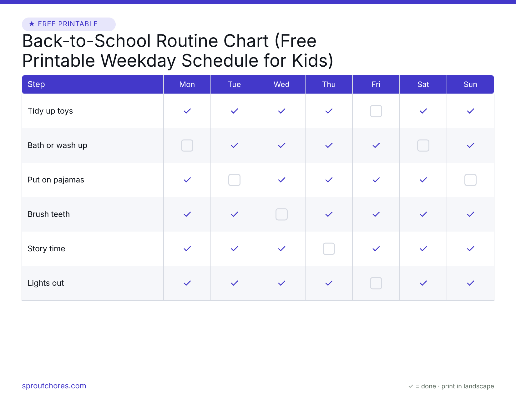 Back-to-School Routine Chart (Free Printable Weekday Schedule for Kids) preview
