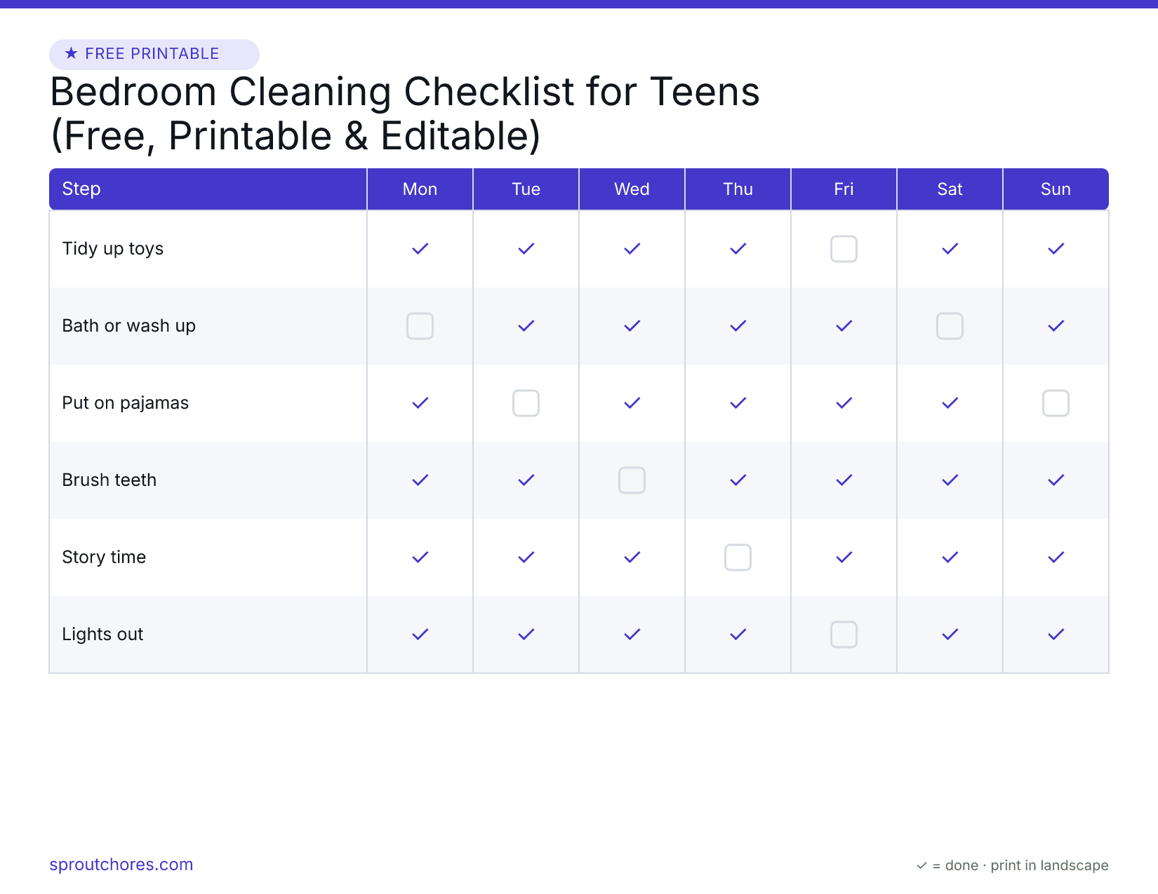 Bedroom Cleaning Checklist for Teens (Free, Printable & Editable) preview