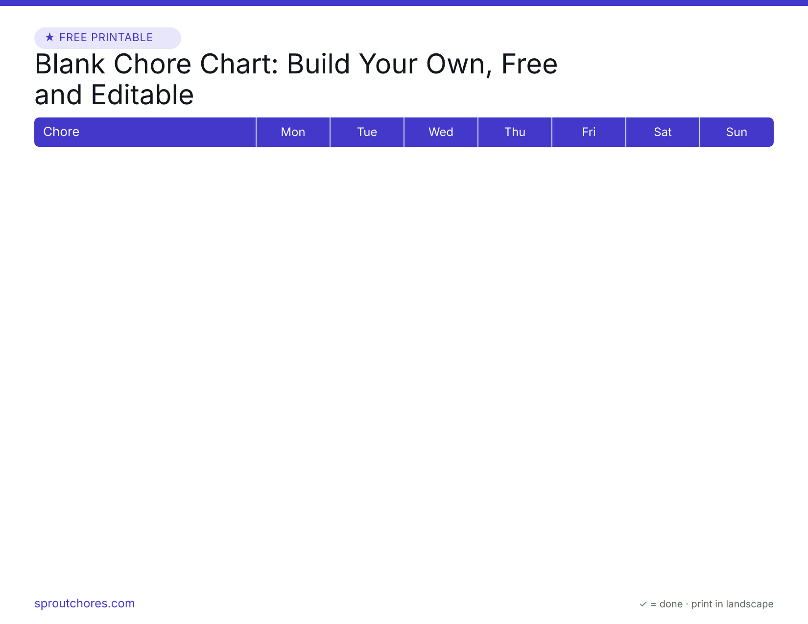 Blank Chore Chart: Build Your Own, Free and Editable preview