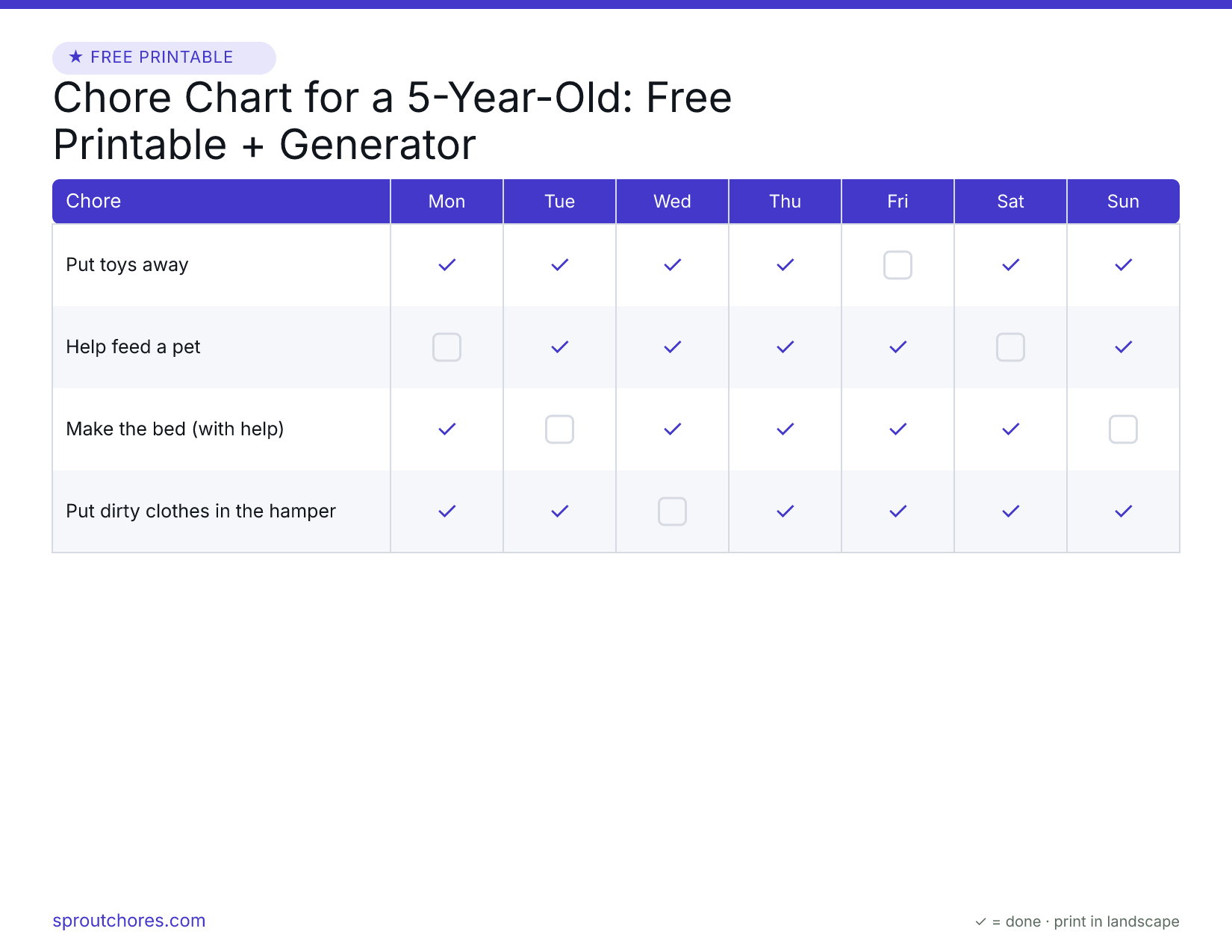 Chore Chart for a 5-Year-Old: Free Printable + Generator preview
