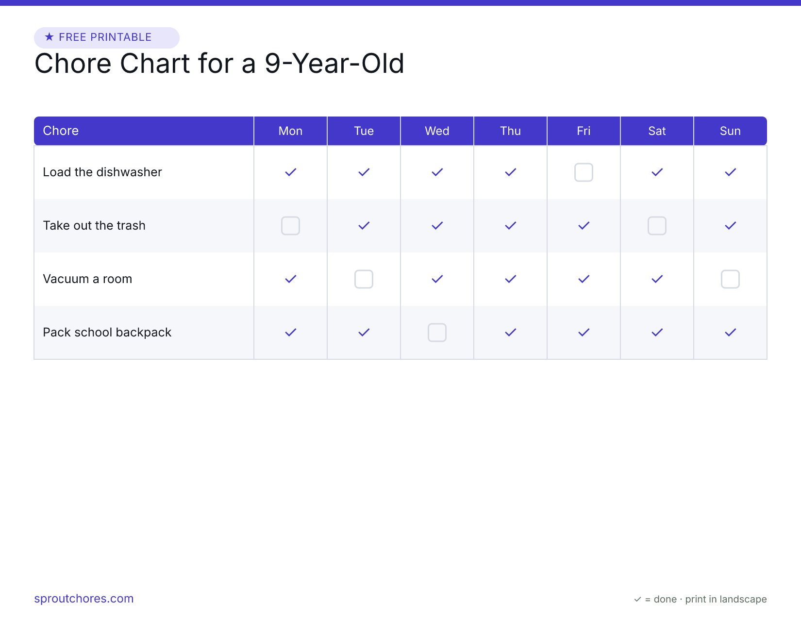 Chore Chart for a 9-Year-Old preview