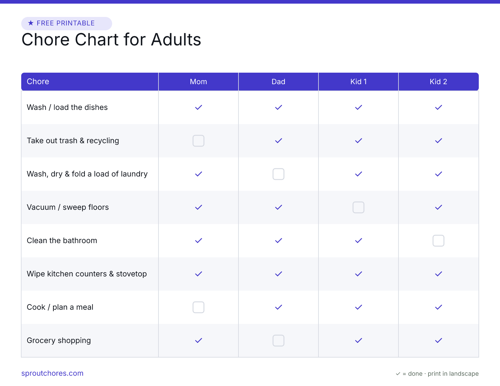 Chore Chart for Adults preview