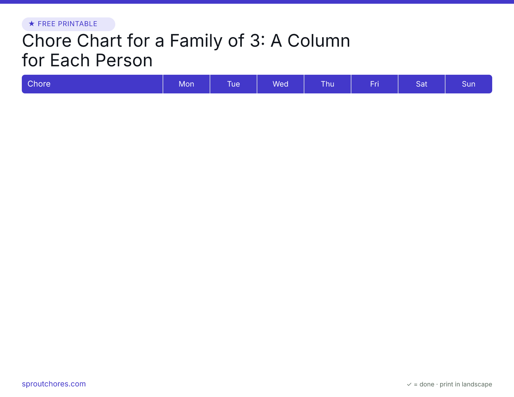 Chore Chart for a Family of 3: A Column for Each Person preview