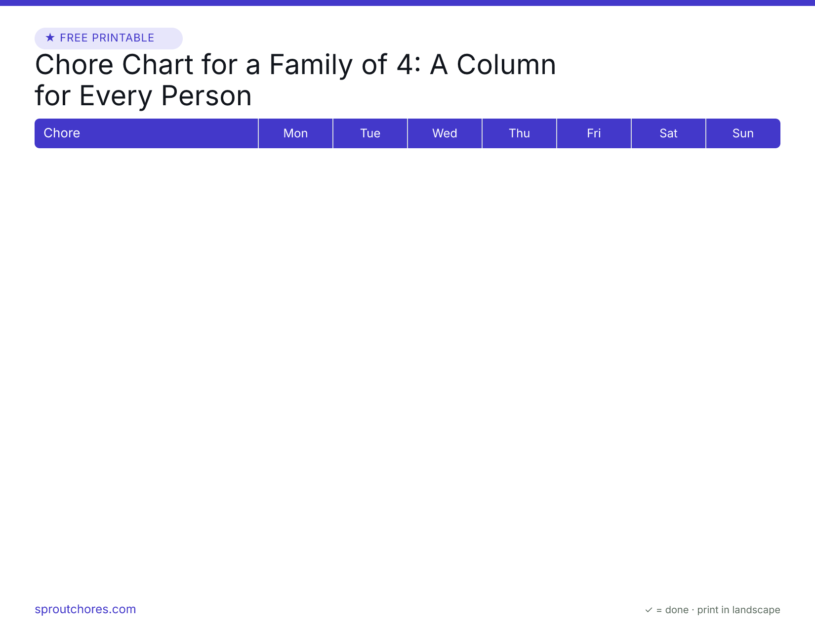 Chore Chart for a Family of 4: A Column for Every Person preview