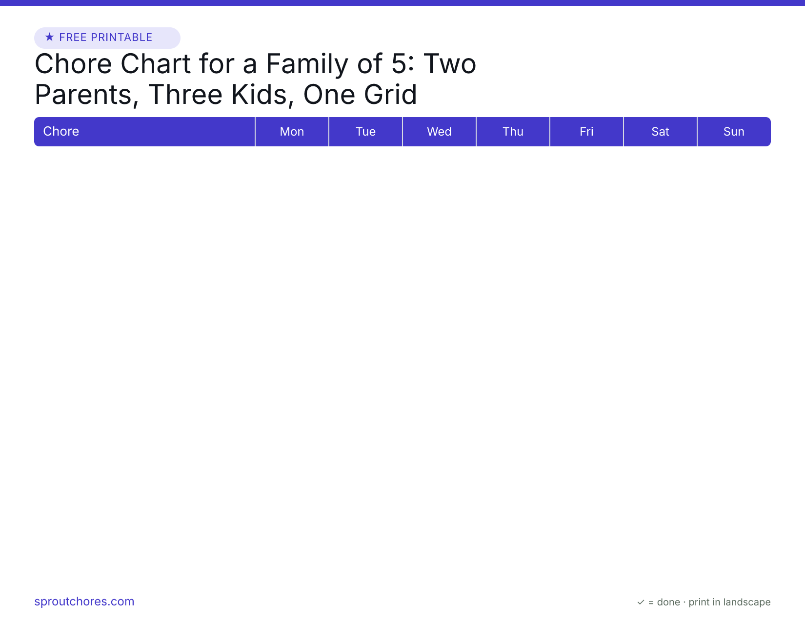 Chore Chart for a Family of 5: Two Parents, Three Kids, One Grid preview