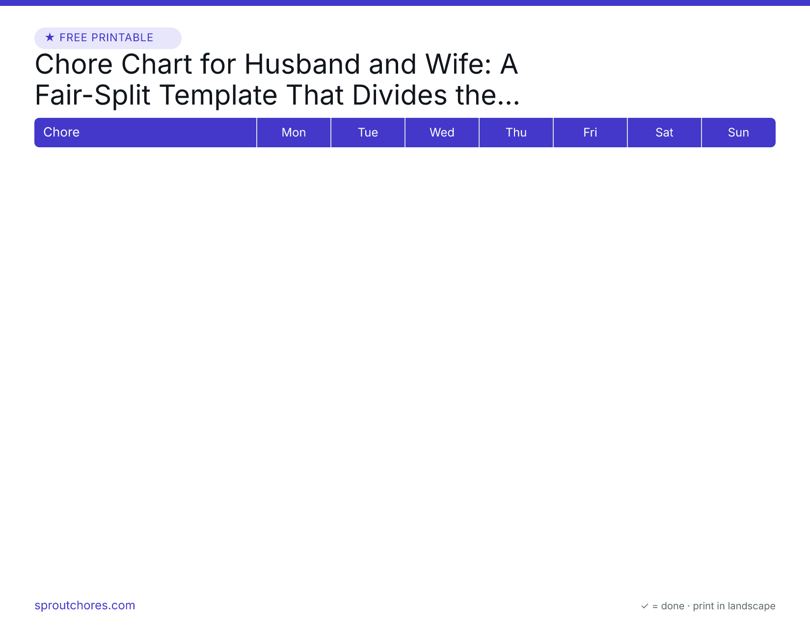 Chore Chart for Husband and Wife: A Fair-Split Template That Divides the Whole Load preview