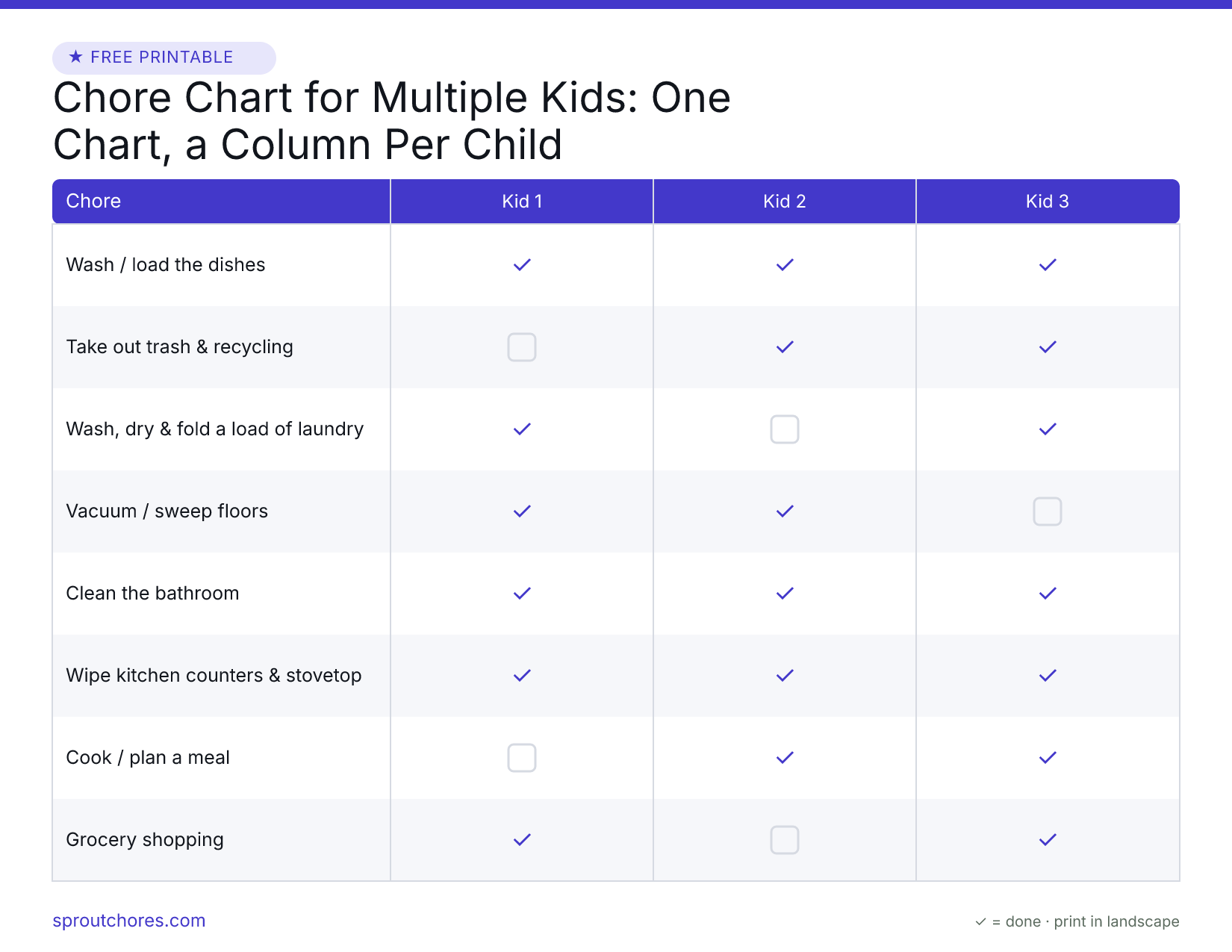 Chore Chart for Multiple Kids: One Chart, a Column Per Child preview
