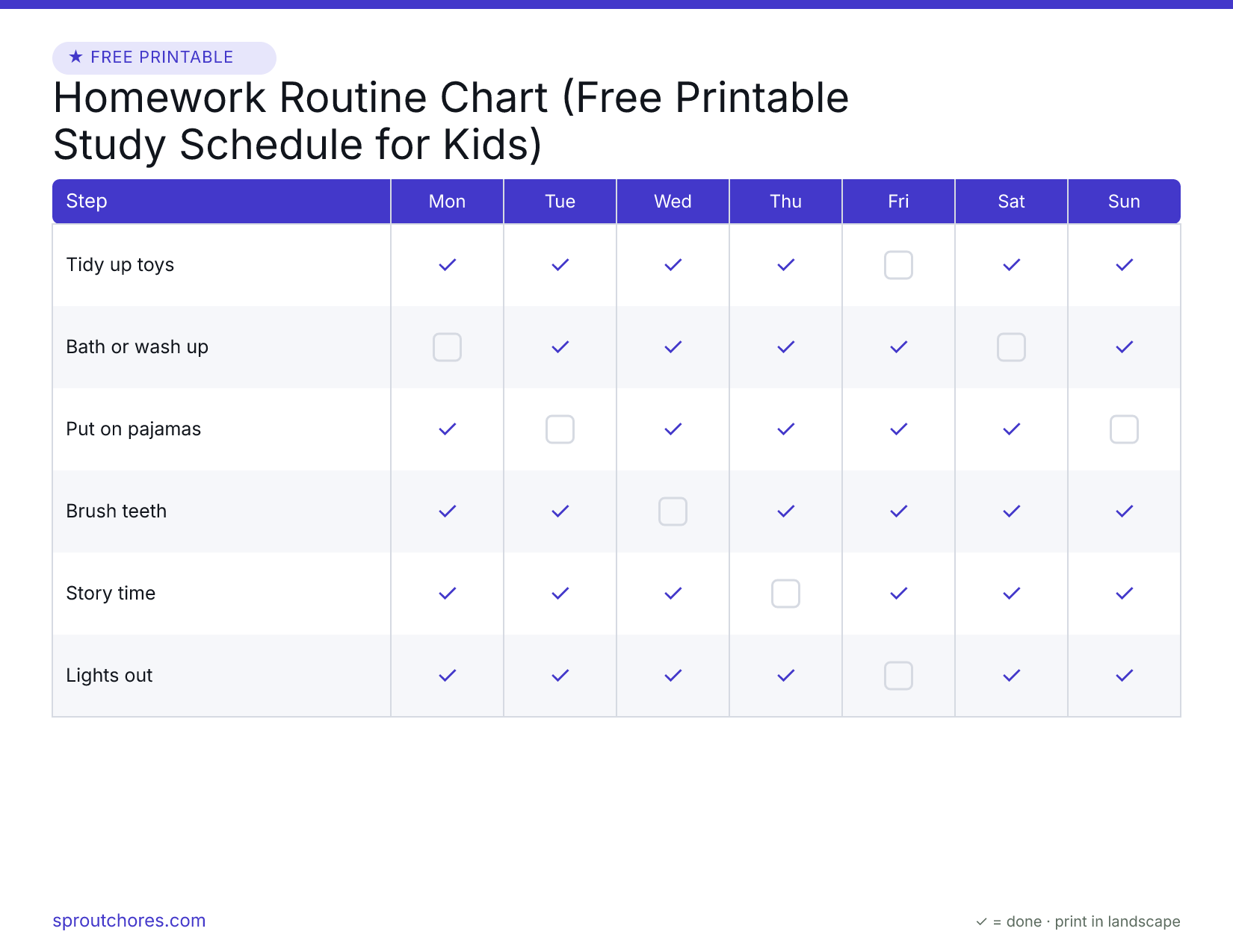 Homework Routine Chart (Free Printable Study Schedule for Kids) preview