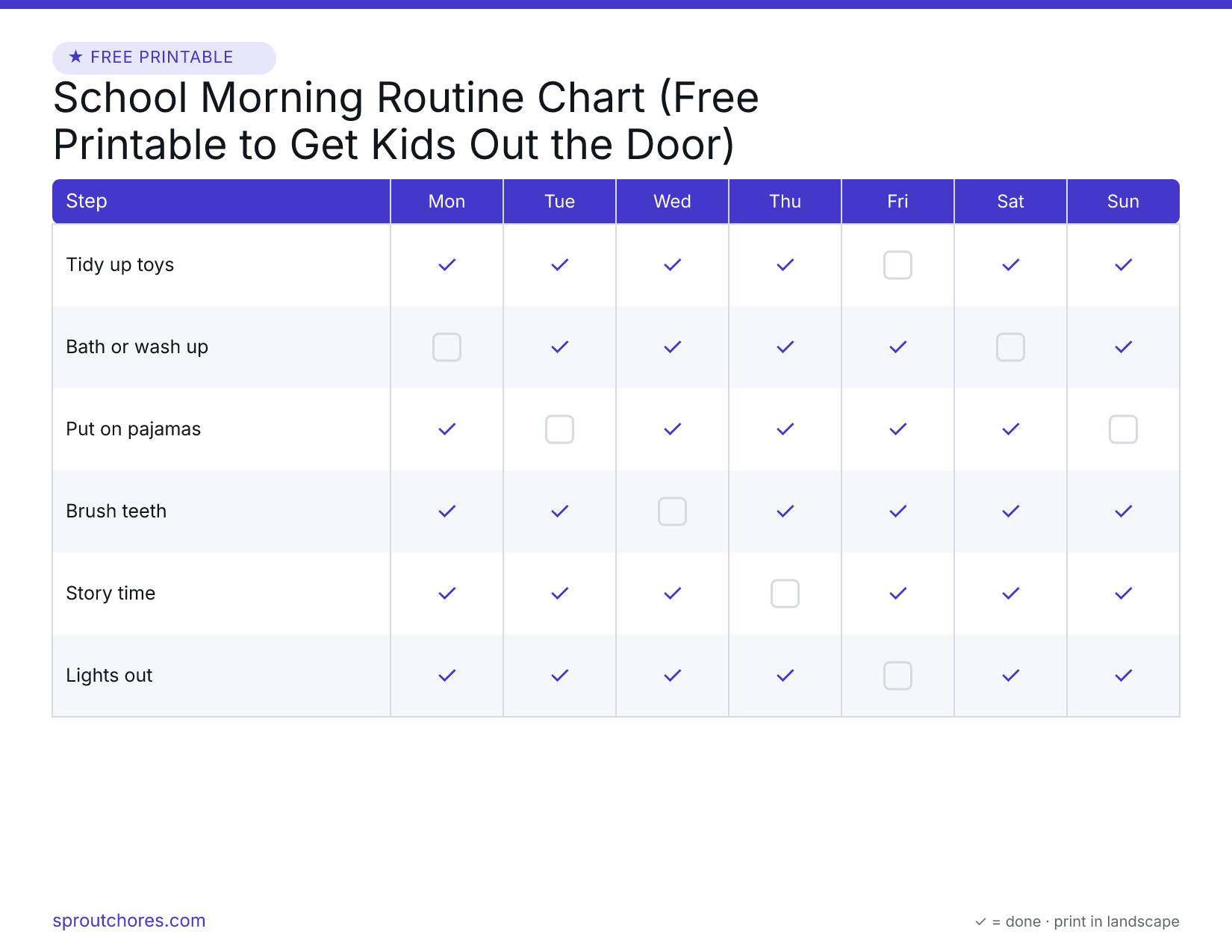School Morning Routine Chart (Free Printable to Get Kids Out the Door) preview