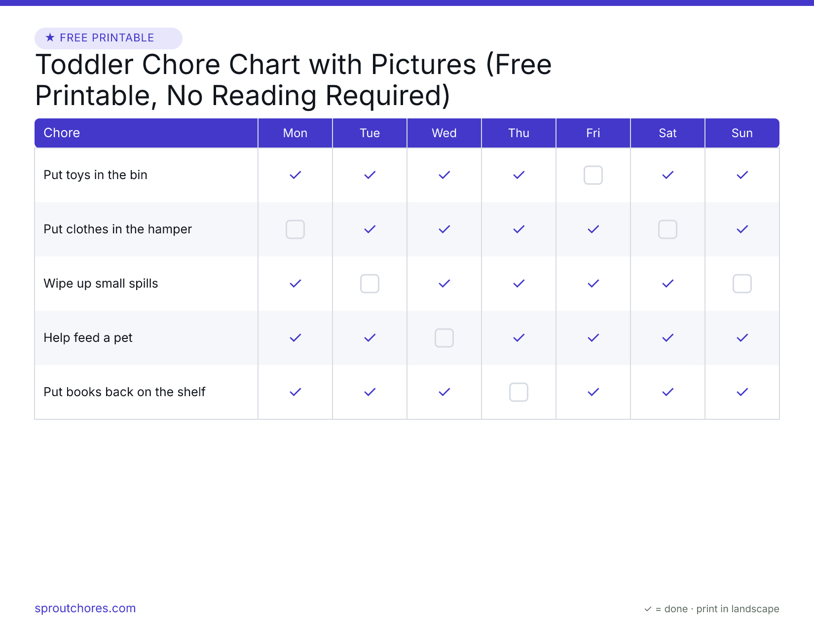 Toddler Chore Chart with Pictures (Free Printable, No Reading Required) preview