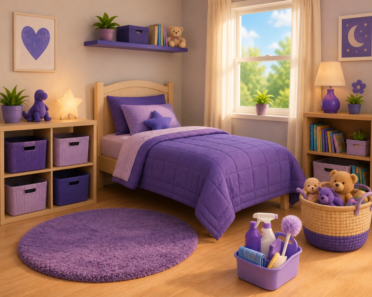 Illustration of a freshly tidied, organized kids' room