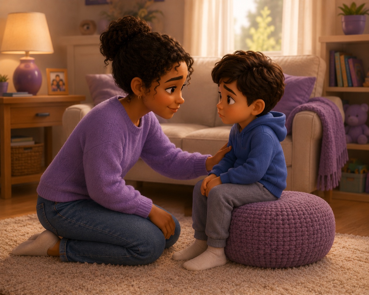 Illustration of a parent calmly reassuring a child
