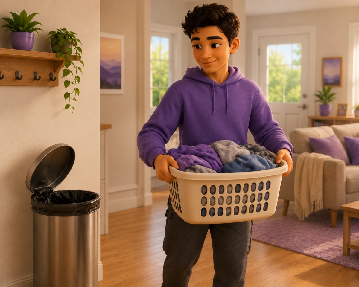 Illustration of a teenager doing chores independently